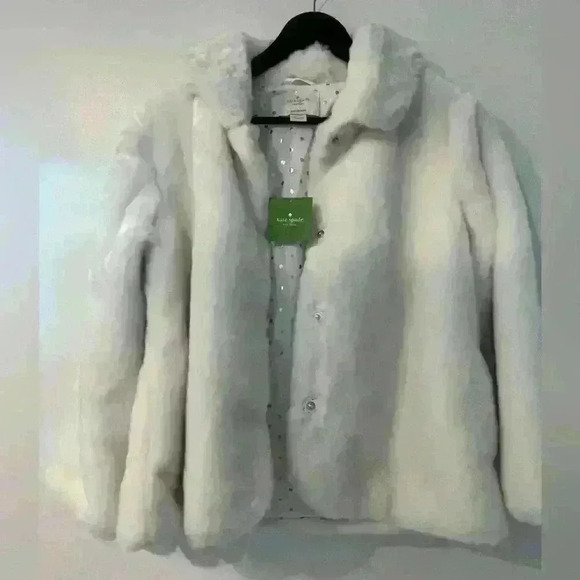 NWT! Kate spade Girl’s white faux fur coat. Size 12y - Picture 6 of 7